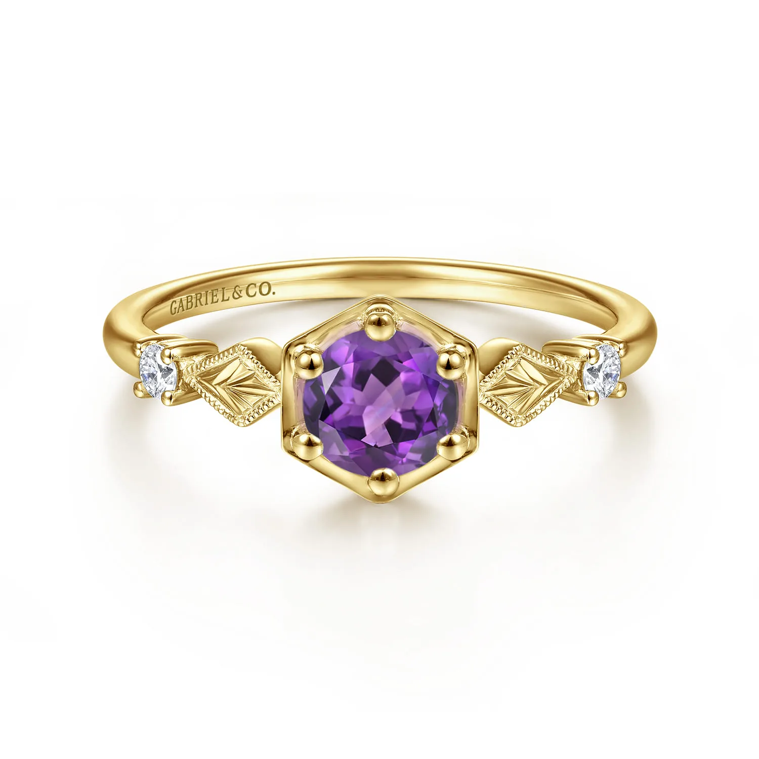 Hexagonal Amethyst Diamond Promise Ring