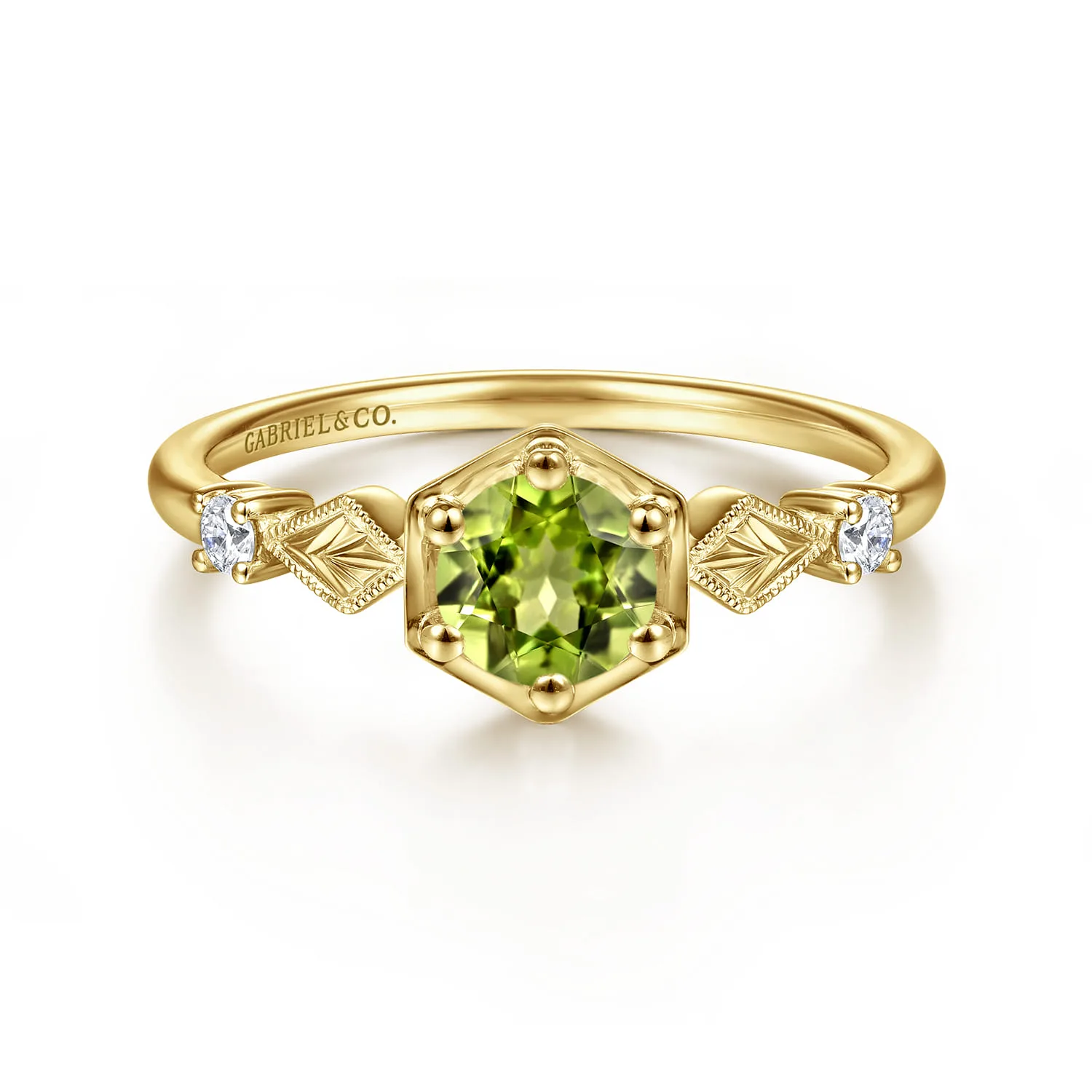 Hexagonal Peridot Diamond Promise Ring