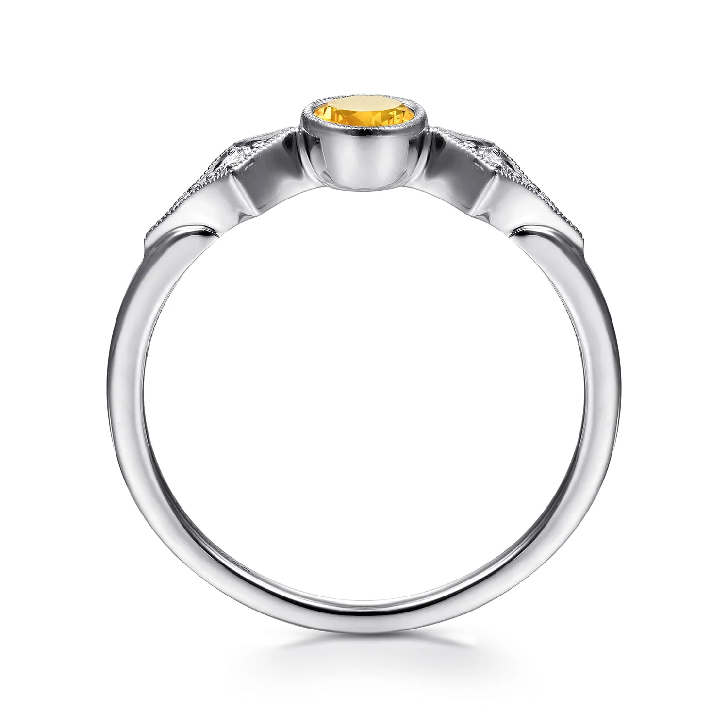 Citrine and Diamond Promise Ring in 14K White Gold, photograph 2