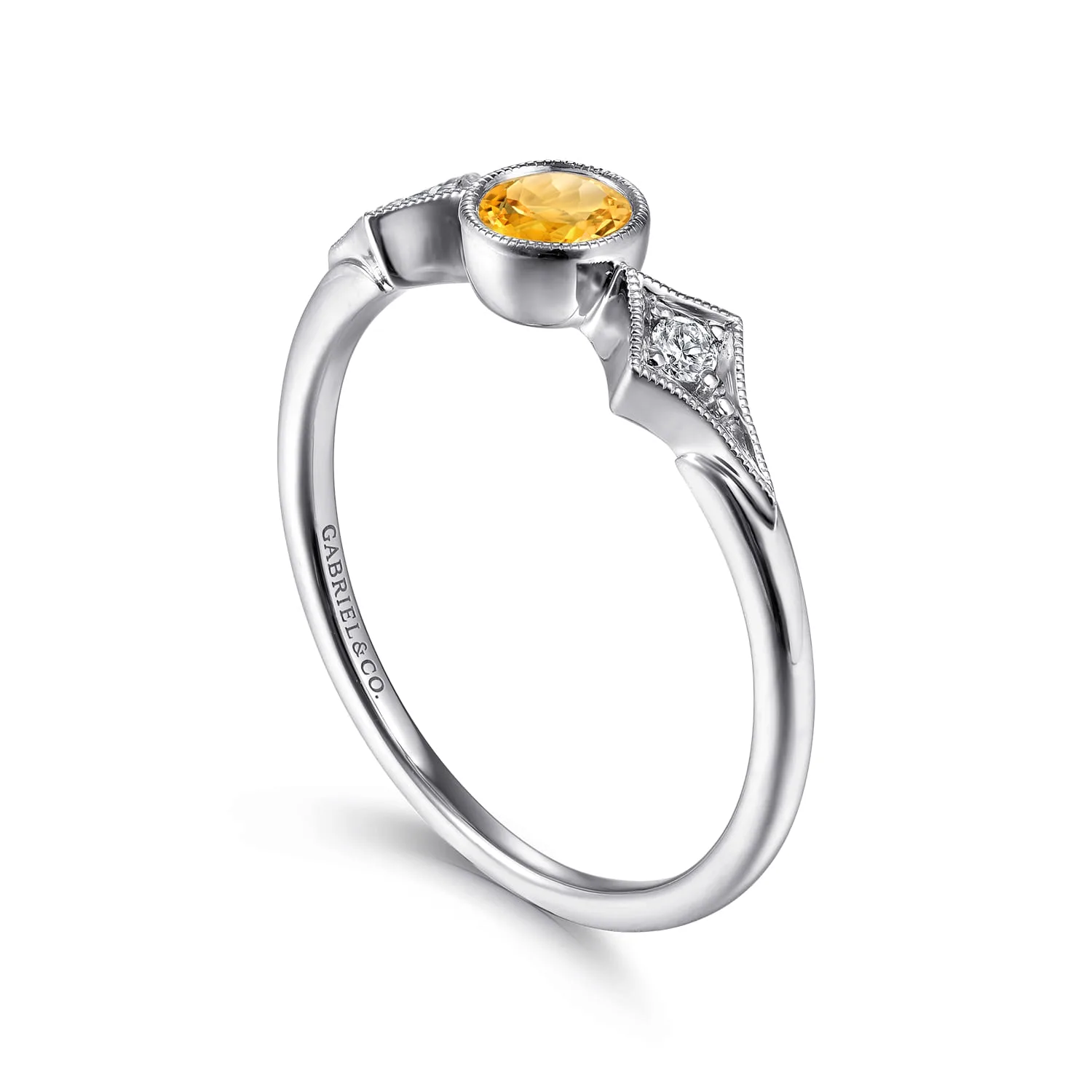 Citrine and Diamond Promise Ring in 14K White Gold, photograph 3