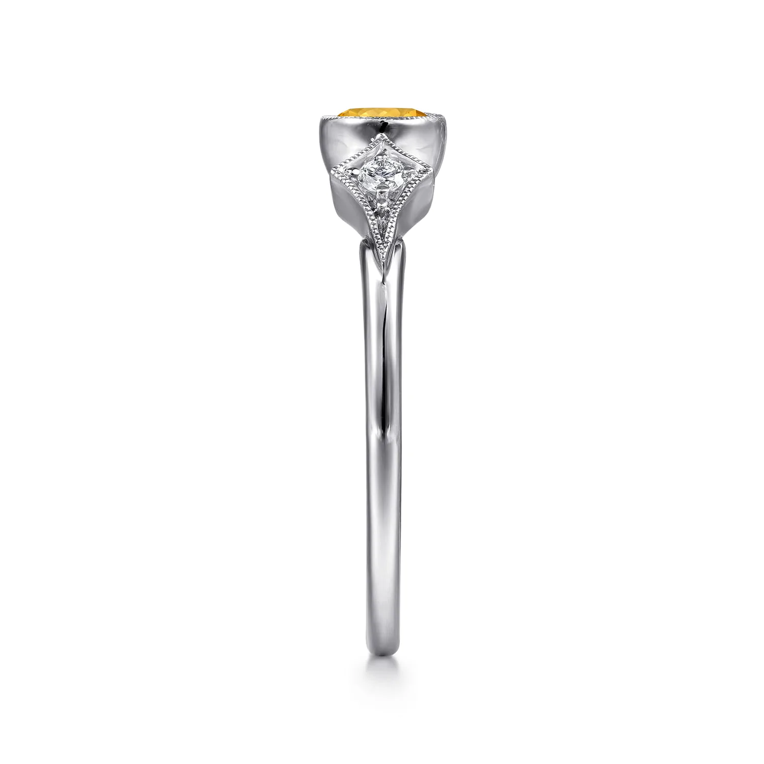 Citrine and Diamond Promise Ring in 14K White Gold, photograph 4