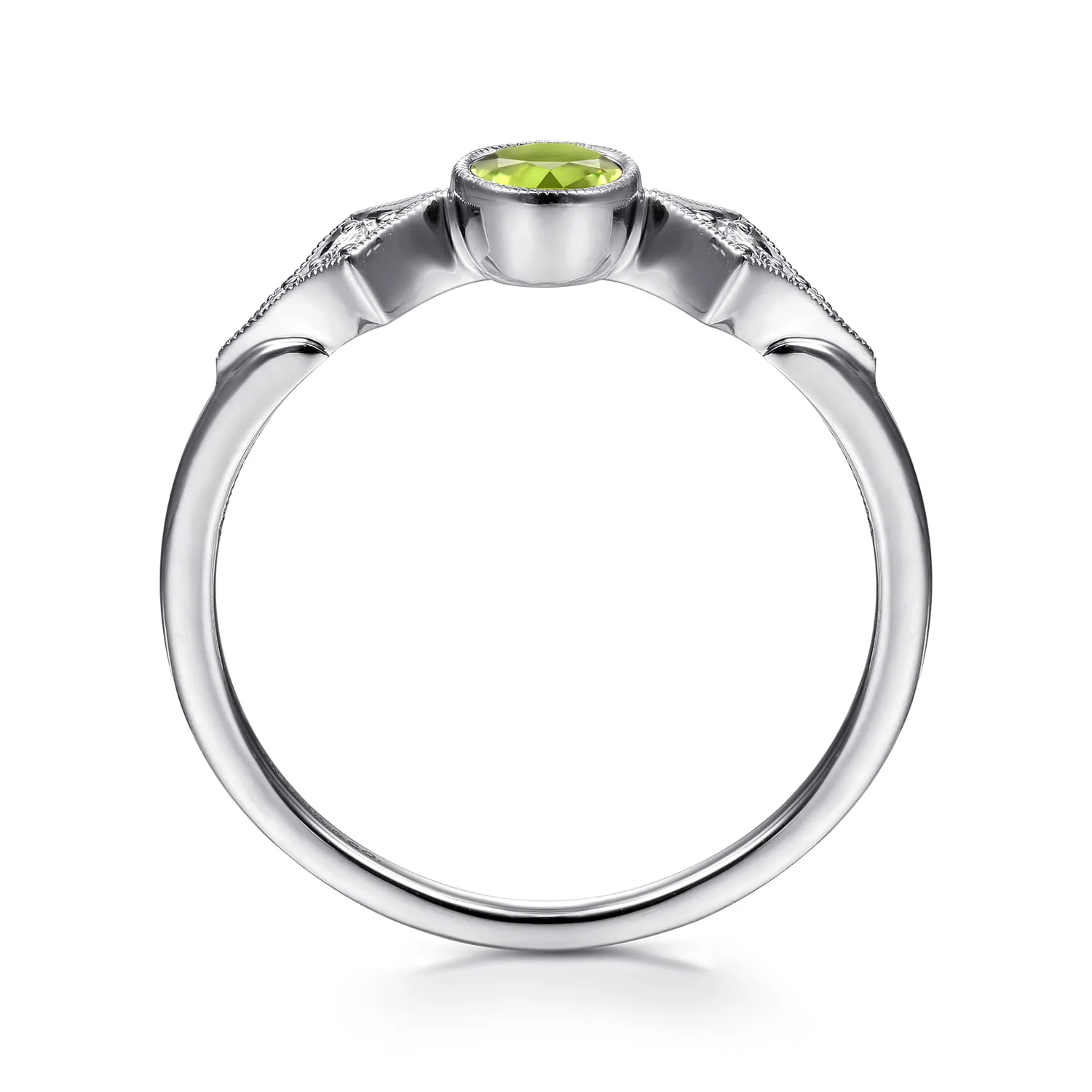 Peridot and Diamond Promise Ring in 14K White Gold, photograph 2