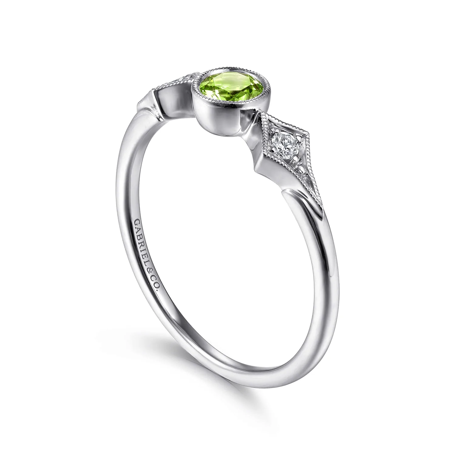 Peridot and Diamond Promise Ring in 14K White Gold, photograph 3