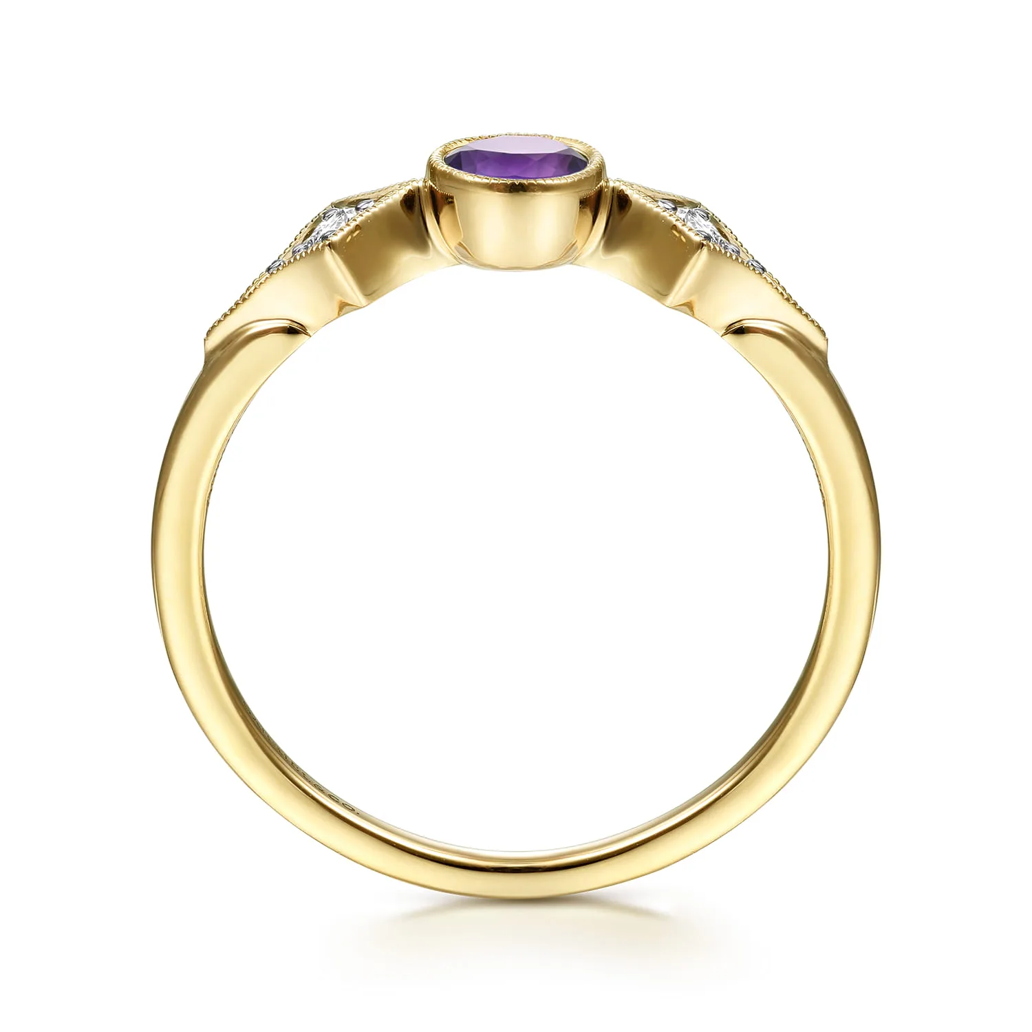 Amethyst and Diamond Promise Ring in 14K Yellow Gold, photograph 2