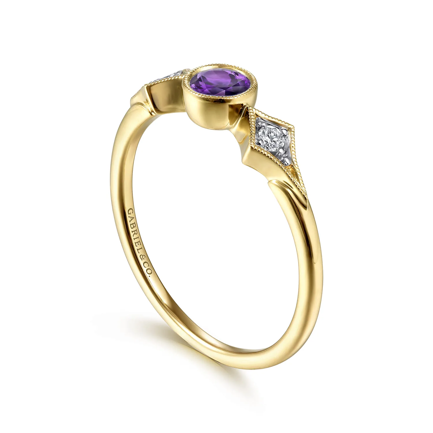 Amethyst and Diamond Promise Ring in 14K Yellow Gold, photograph 3