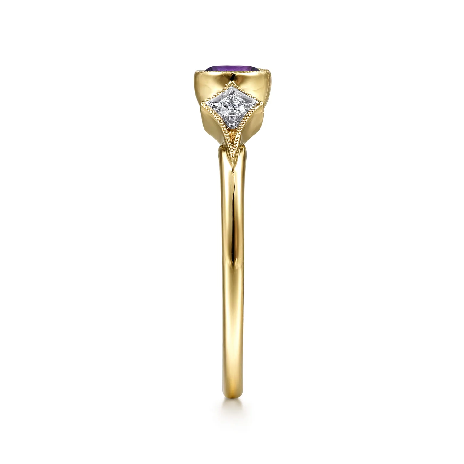 Amethyst and Diamond Promise Ring in 14K Yellow Gold, photograph 4