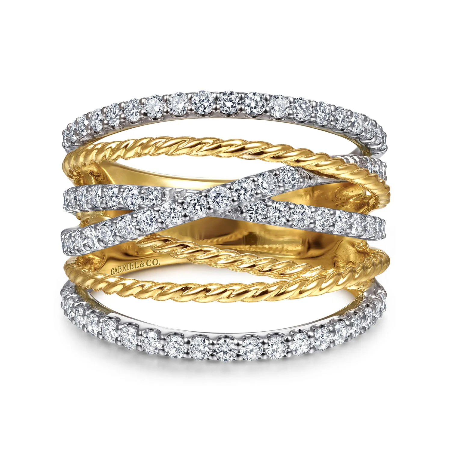 Twisted Rope and Diamond Multi Row Ring