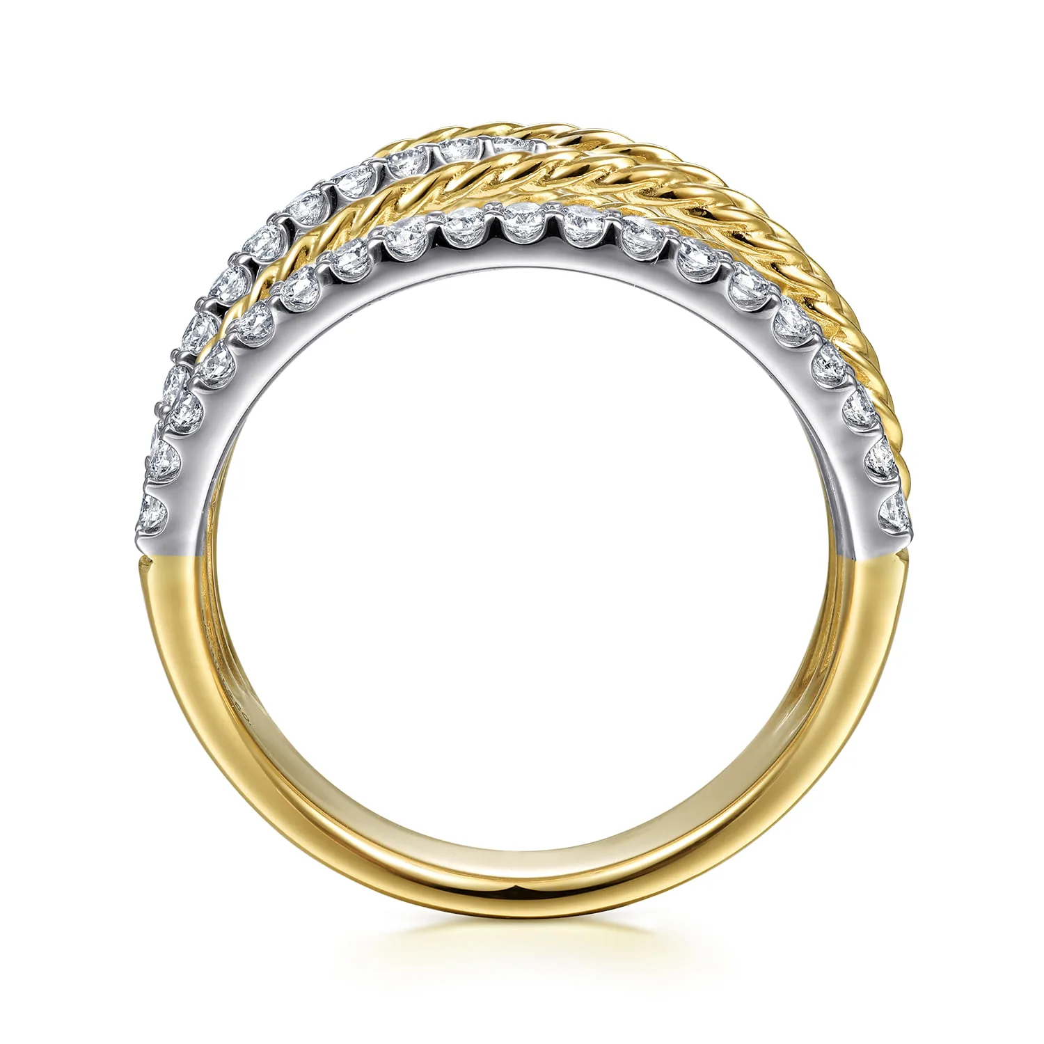 Twisted Rope and Diamond Multi Row Ring in 14K White/Yellow Gold, photograph 2