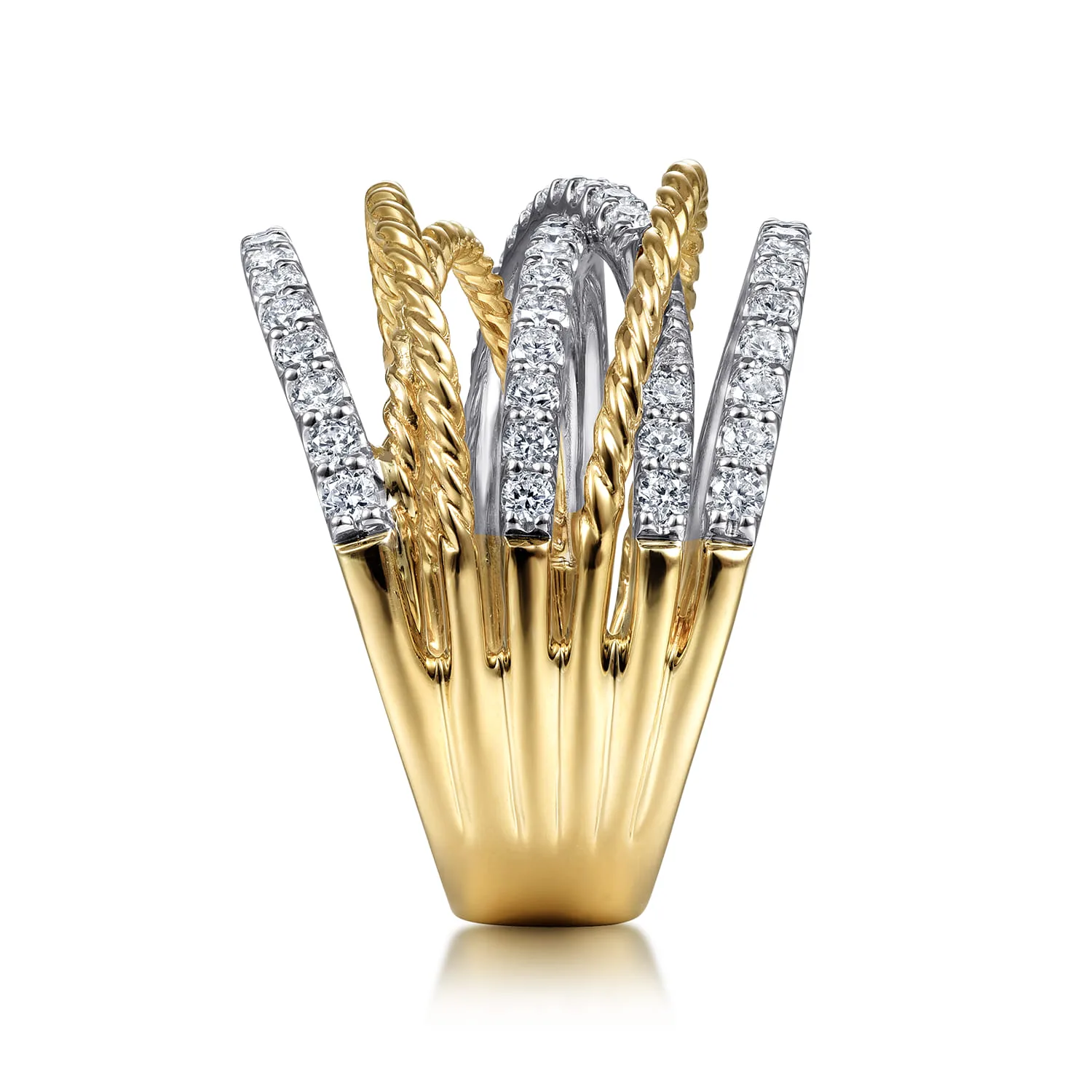 Twisted Rope and Diamond Multi Row Ring in 14K White/Yellow Gold, photograph 4