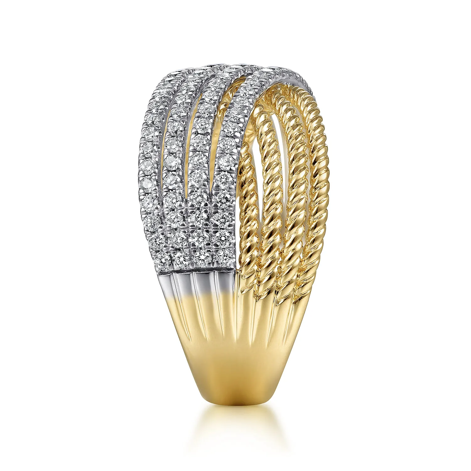 Twisted Rope and Diamond Criss Cross Ring in 14K White/Yellow Gold, photograph 4