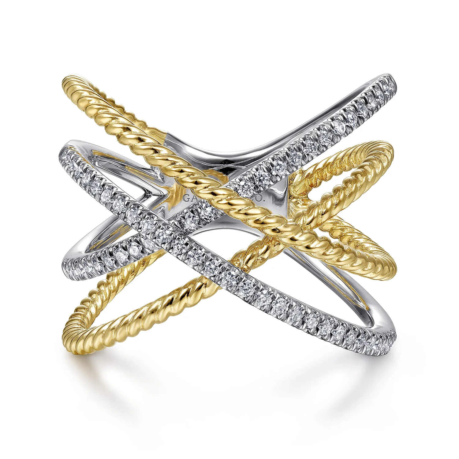 Twisted Rope and Diamond Criss Cross Ring