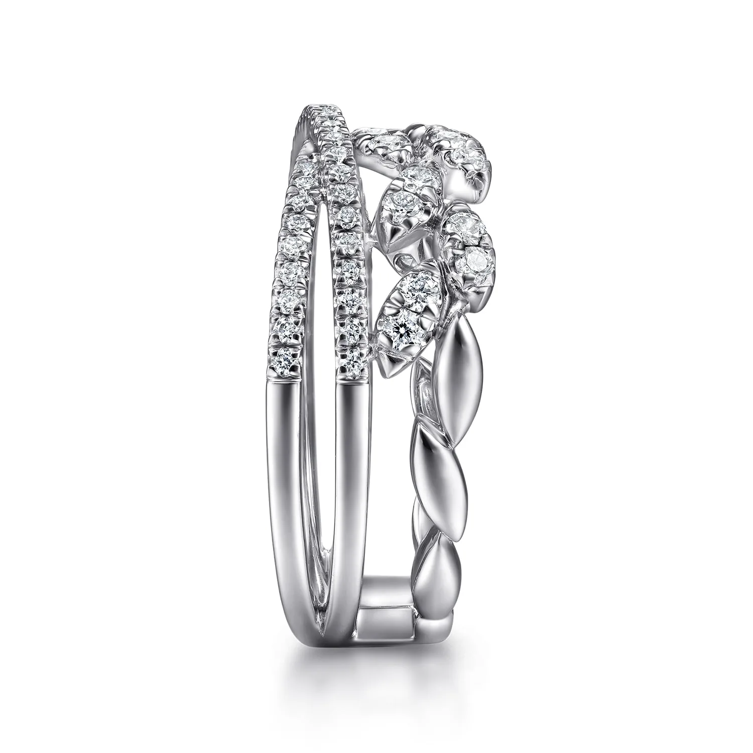 Diamond Leaf Cluster and Criss Cross Ring in 14K White Gold, photograph 4