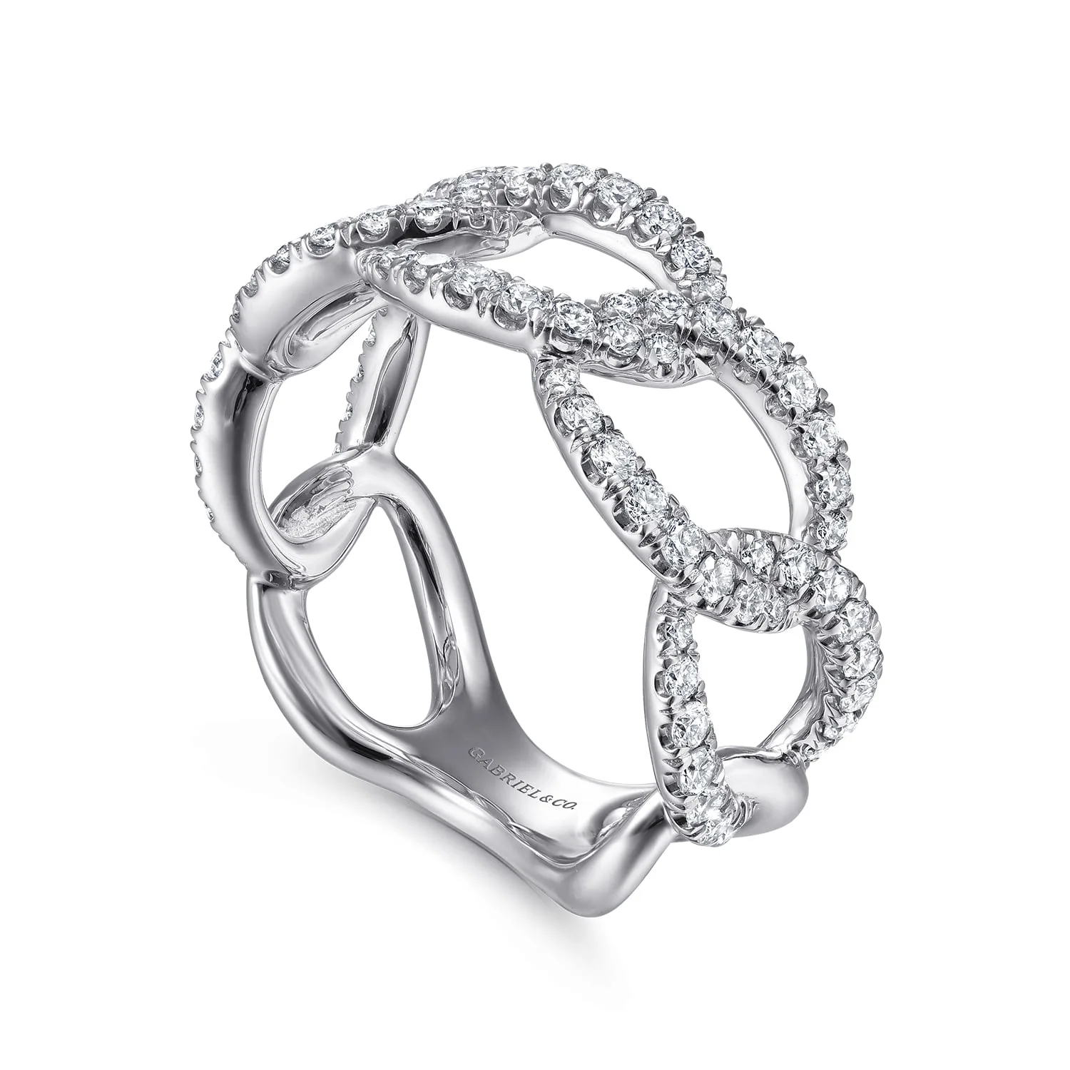 Wide Diamond Open Link Ring in 14K White Gold, photograph 3