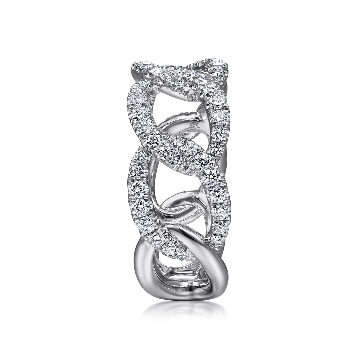 Wide Diamond Open Link Ring in 14K White Gold, photograph 4
