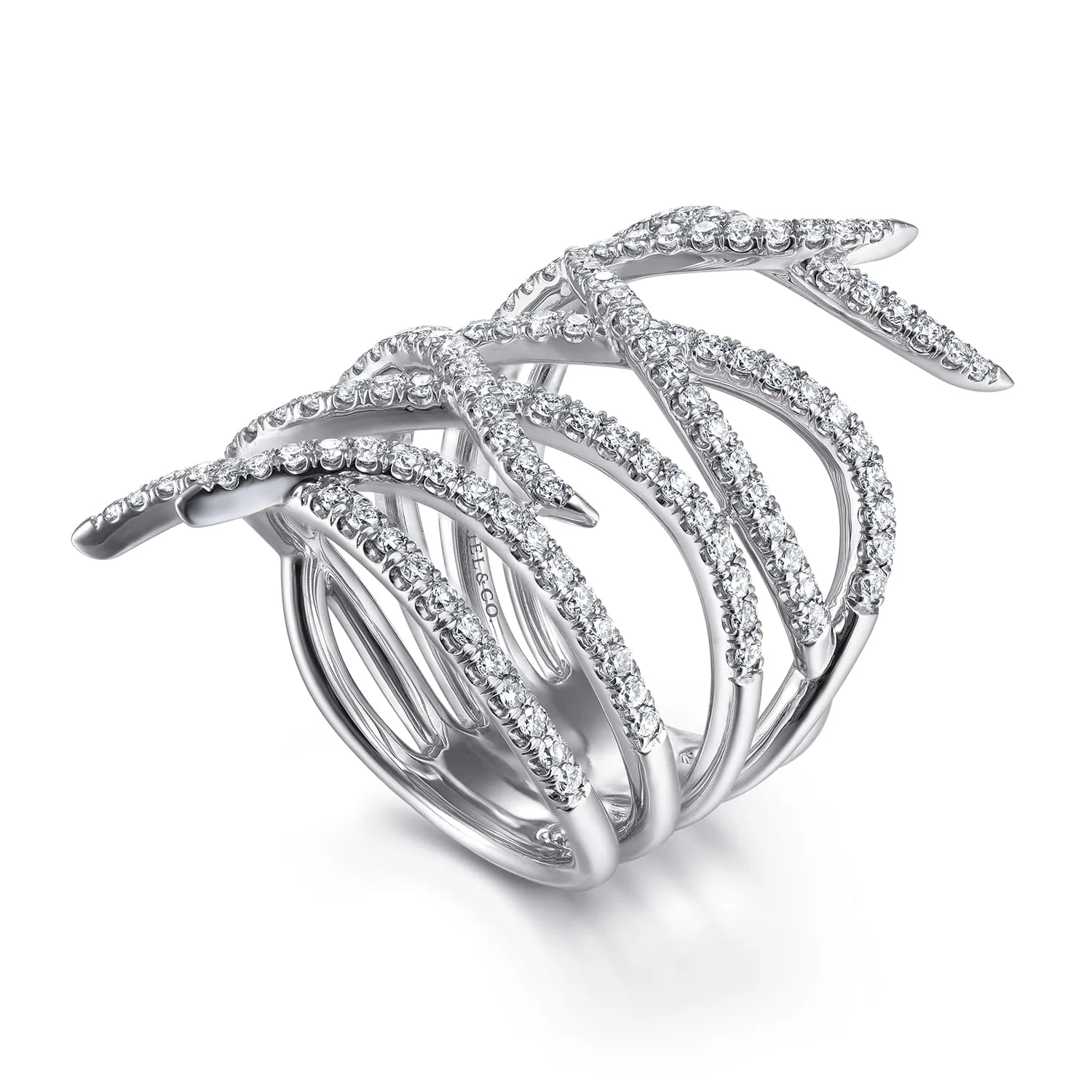 Diamond Multi Row Twisted Vine Ring in 14K White Gold, photograph 3