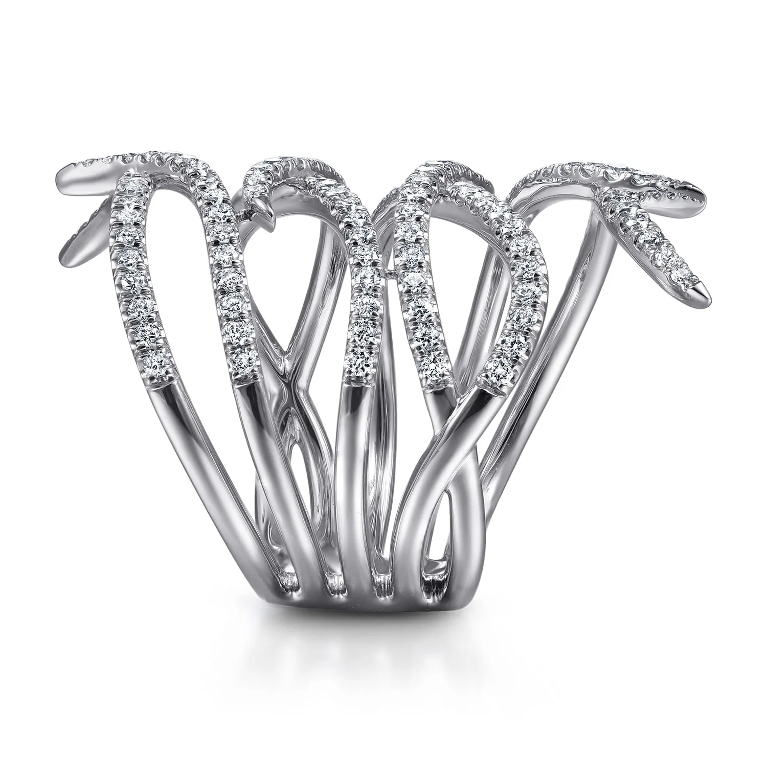 Diamond Multi Row Twisted Vine Ring in 14K White Gold, photograph 4