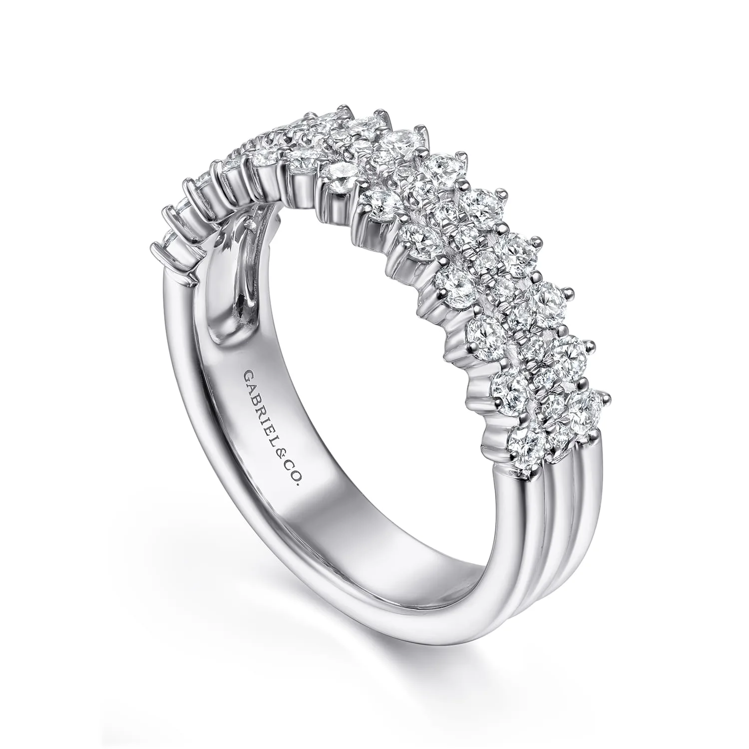 Three Row Diamond Band in 14K White Gold, photograph 3