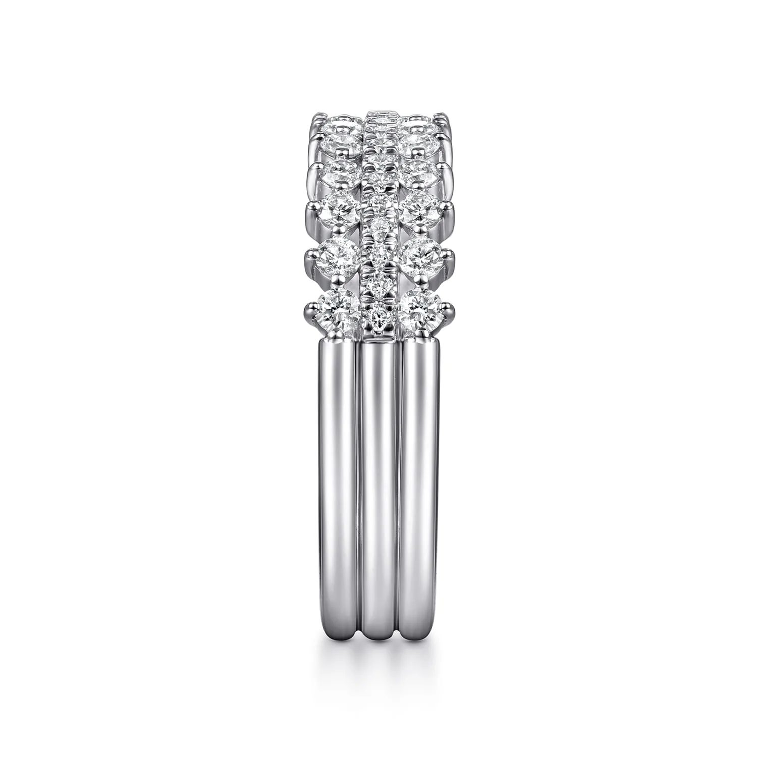 Three Row Diamond Band in 14K White Gold, photograph 4