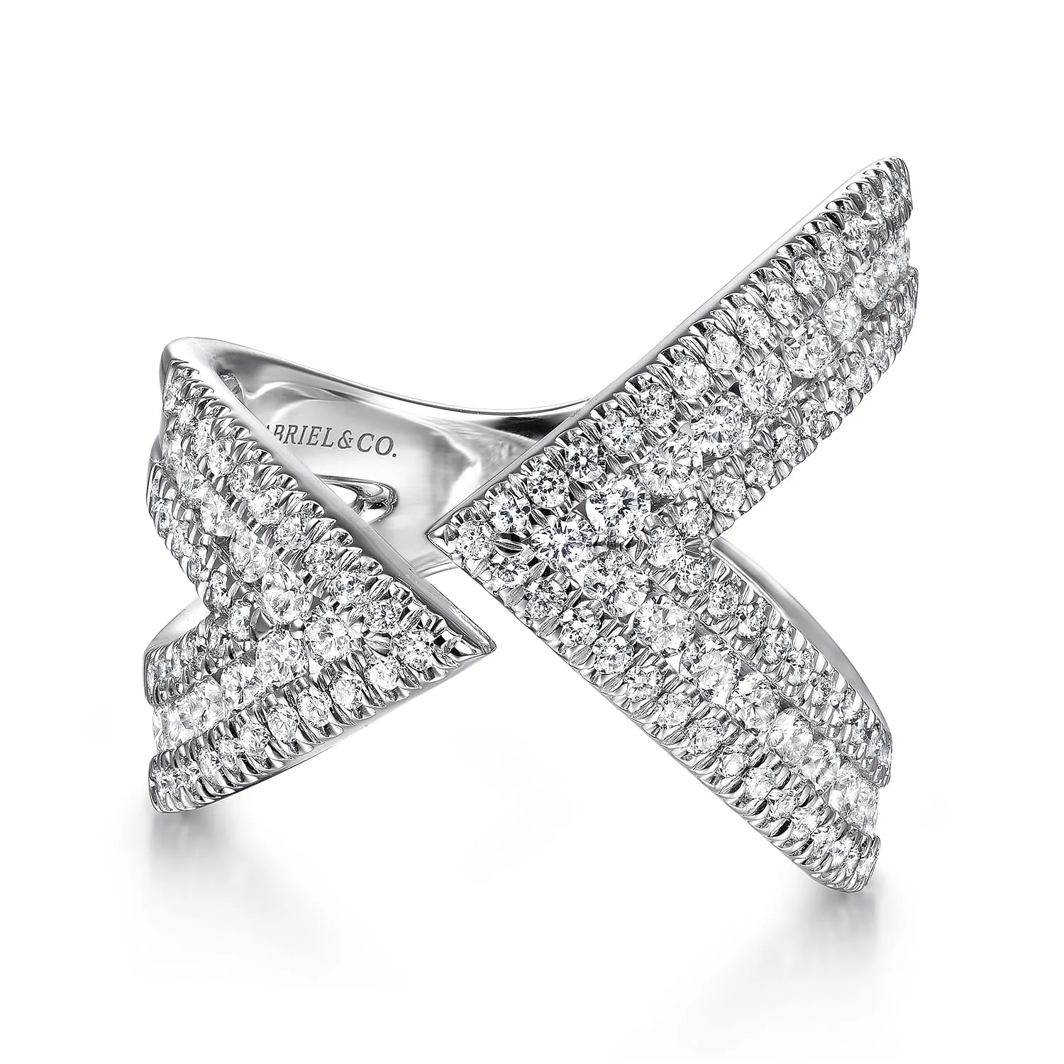 Abstract Diamond Pave Bypass Open Ring