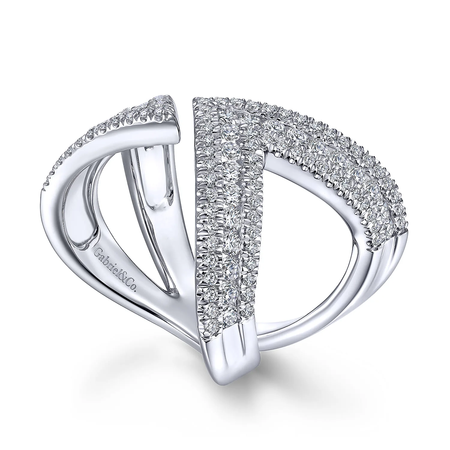 Abstract Diamond Pave Bypass Open Ring in 14K White Gold, photograph 3