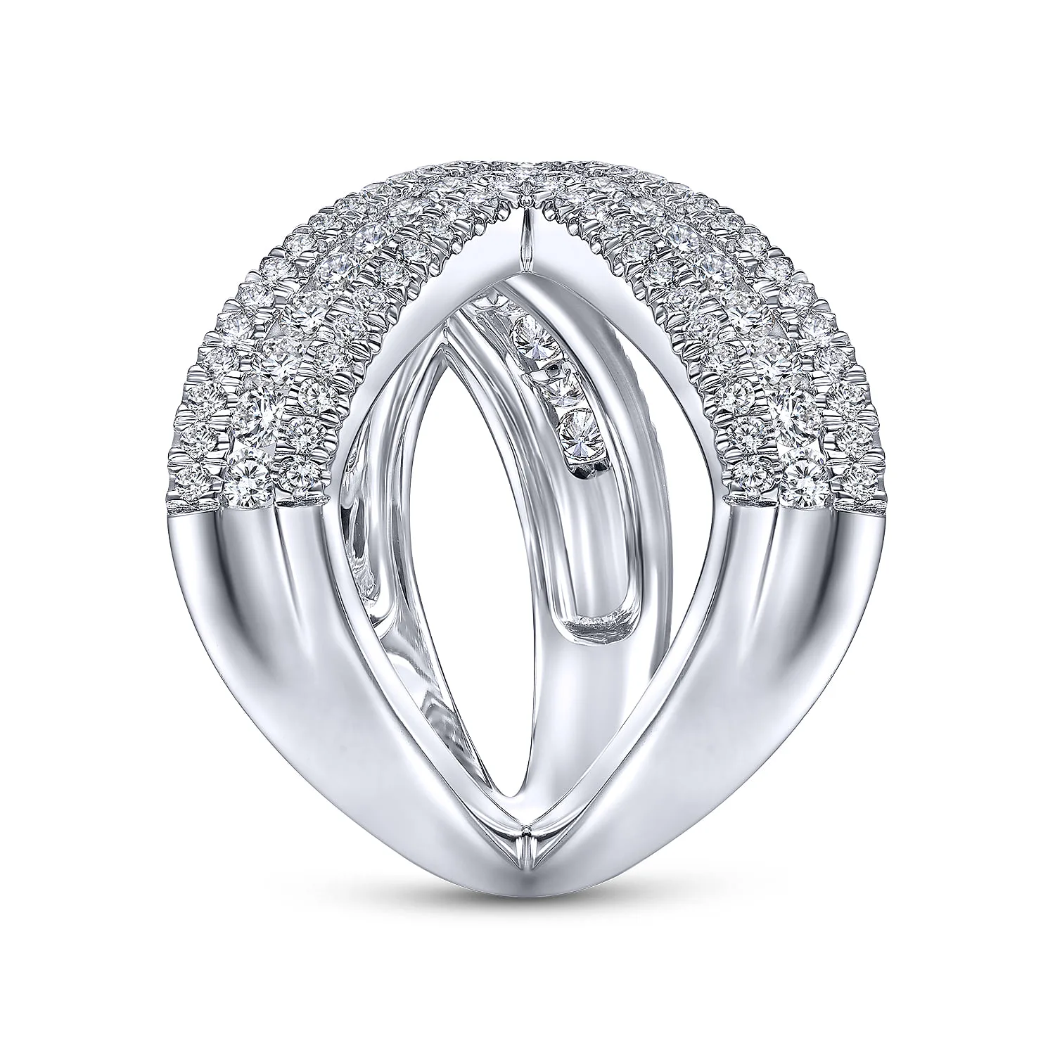 Abstract Diamond Pave Bypass Open Ring in 14K White Gold, photograph 4