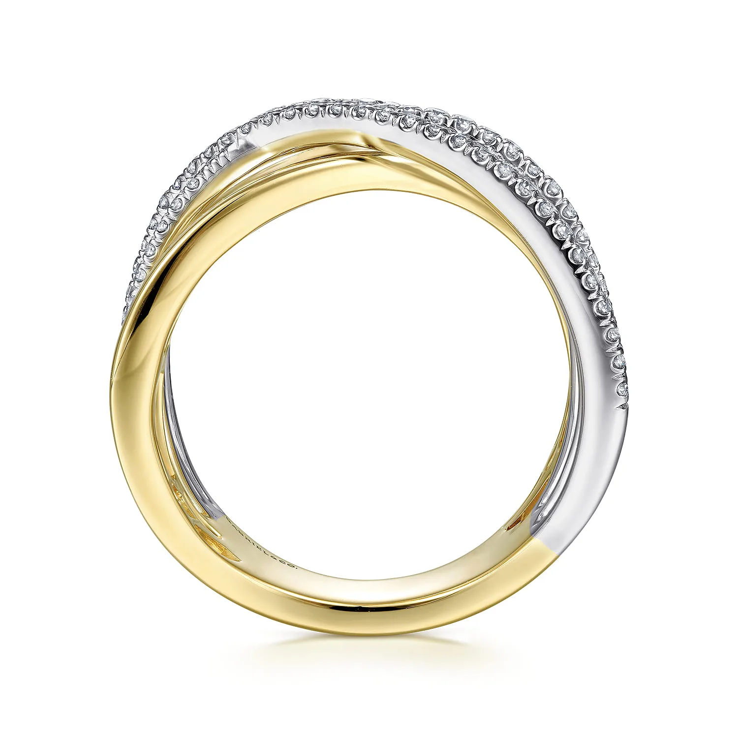 Polished and Diamond Bands Criss Cross Ring in 14K White/Yellow Gold, photograph 2