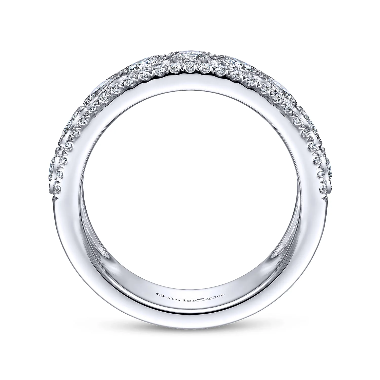Three Row Diamond Band in 14K White Gold, photograph 2