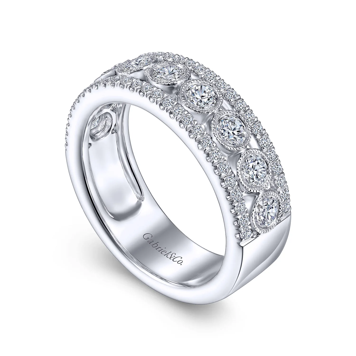 Three Row Diamond Band in 14K White Gold, photograph 3