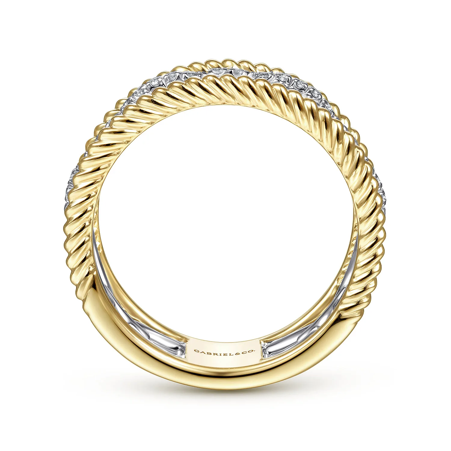 Diamond Link and Twisted Rope Ring in 14K White/Yellow Gold, photograph 2
