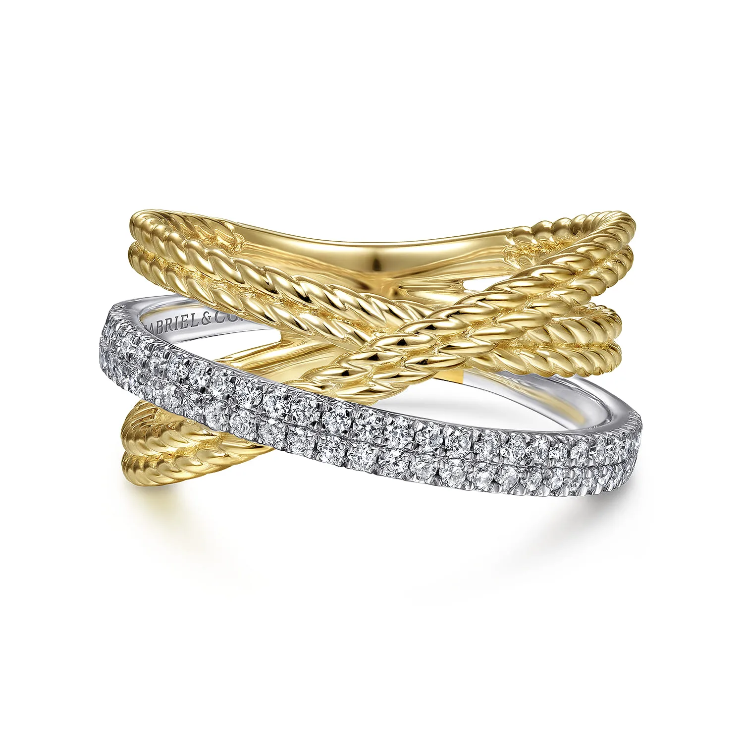 Twisted Rope and Diamond Criss Cross Ring