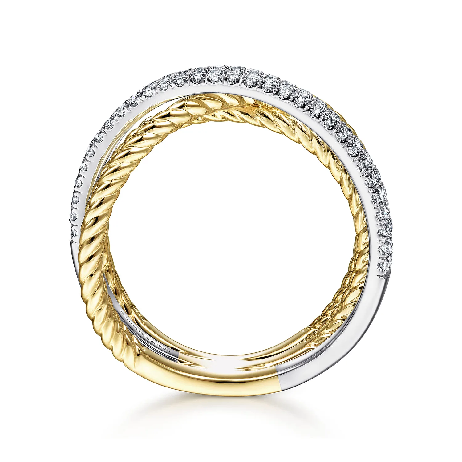 Twisted Rope and Diamond Criss Cross Ring in 14K White/Yellow Gold, photograph 2