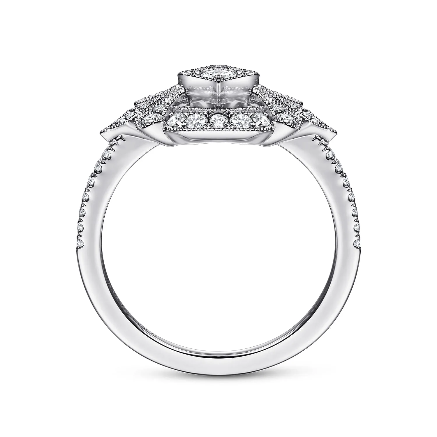 Art Deco Floral Diamond Ring in 14K White Gold, photograph 2