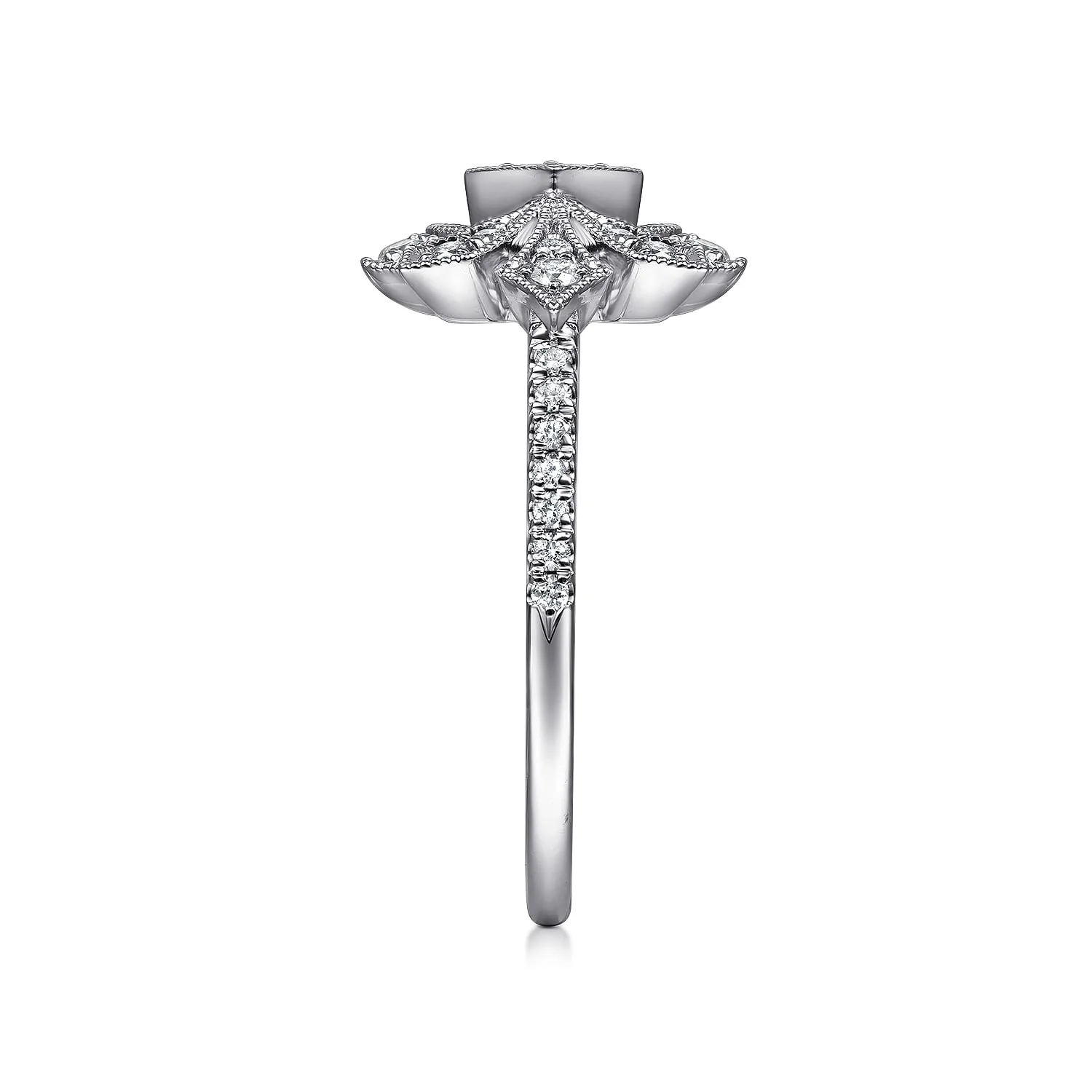 Art Deco Floral Diamond Ring in 14K White Gold, photograph 4