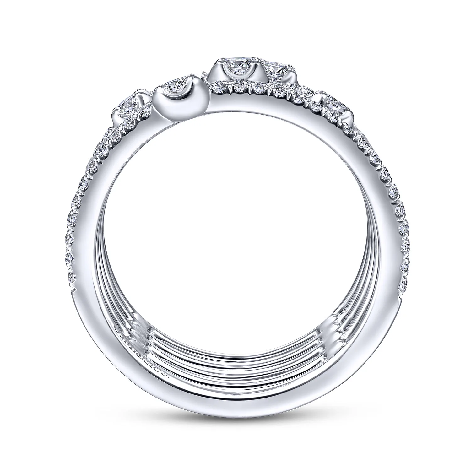 Five Row Diamond Station Wide Band in 14K White Gold, photograph 2
