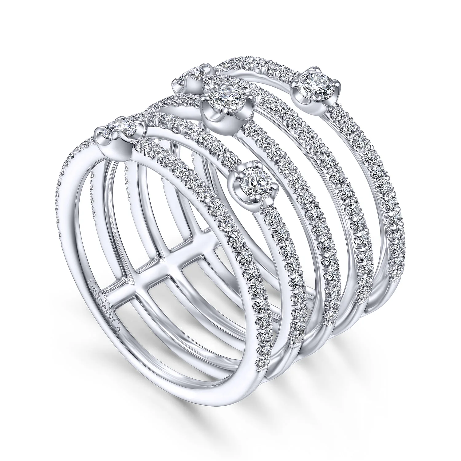 Five Row Diamond Station Wide Band in 14K White Gold, photograph 3
