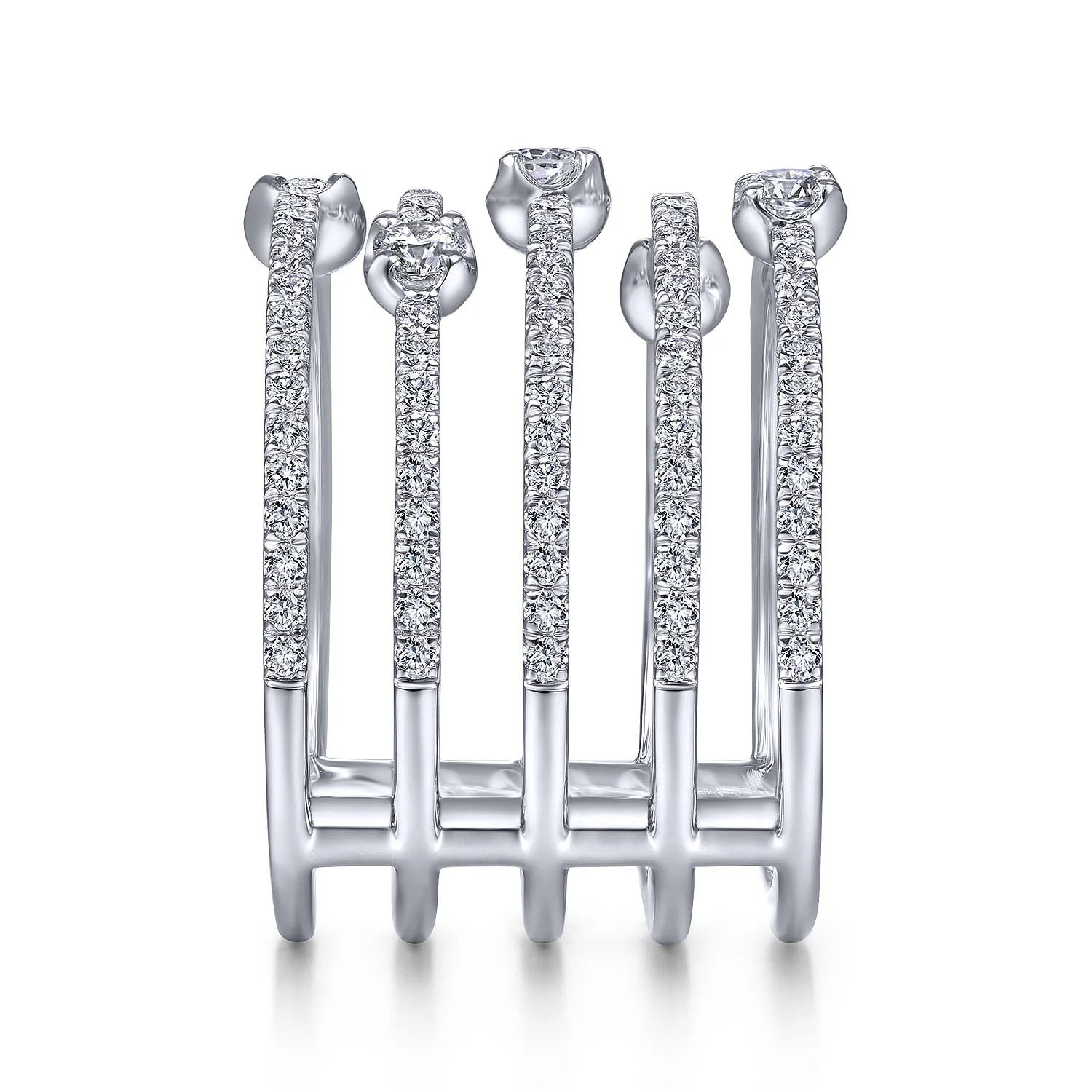 Five Row Diamond Station Wide Band in 14K White Gold, photograph 4