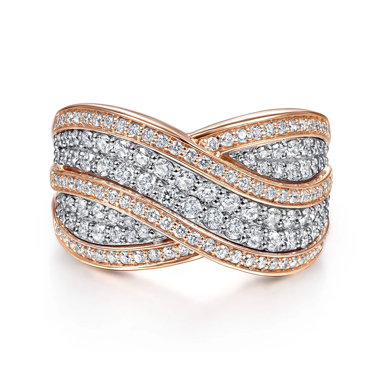 Wide Diamond Channel Criss Cross Ring
