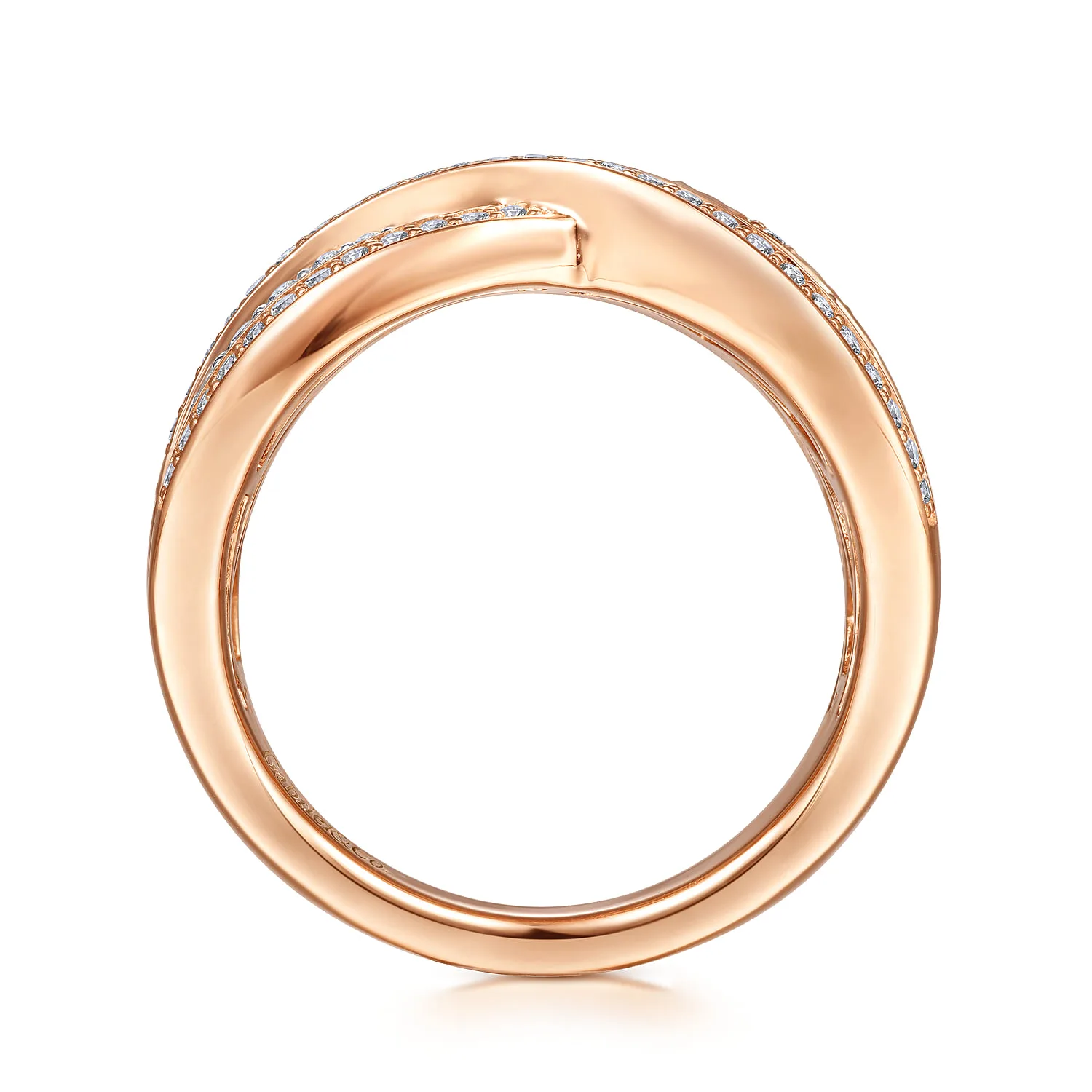 Wide Diamond Channel Criss Cross Ring in 14K White/Rose Gold, photograph 2