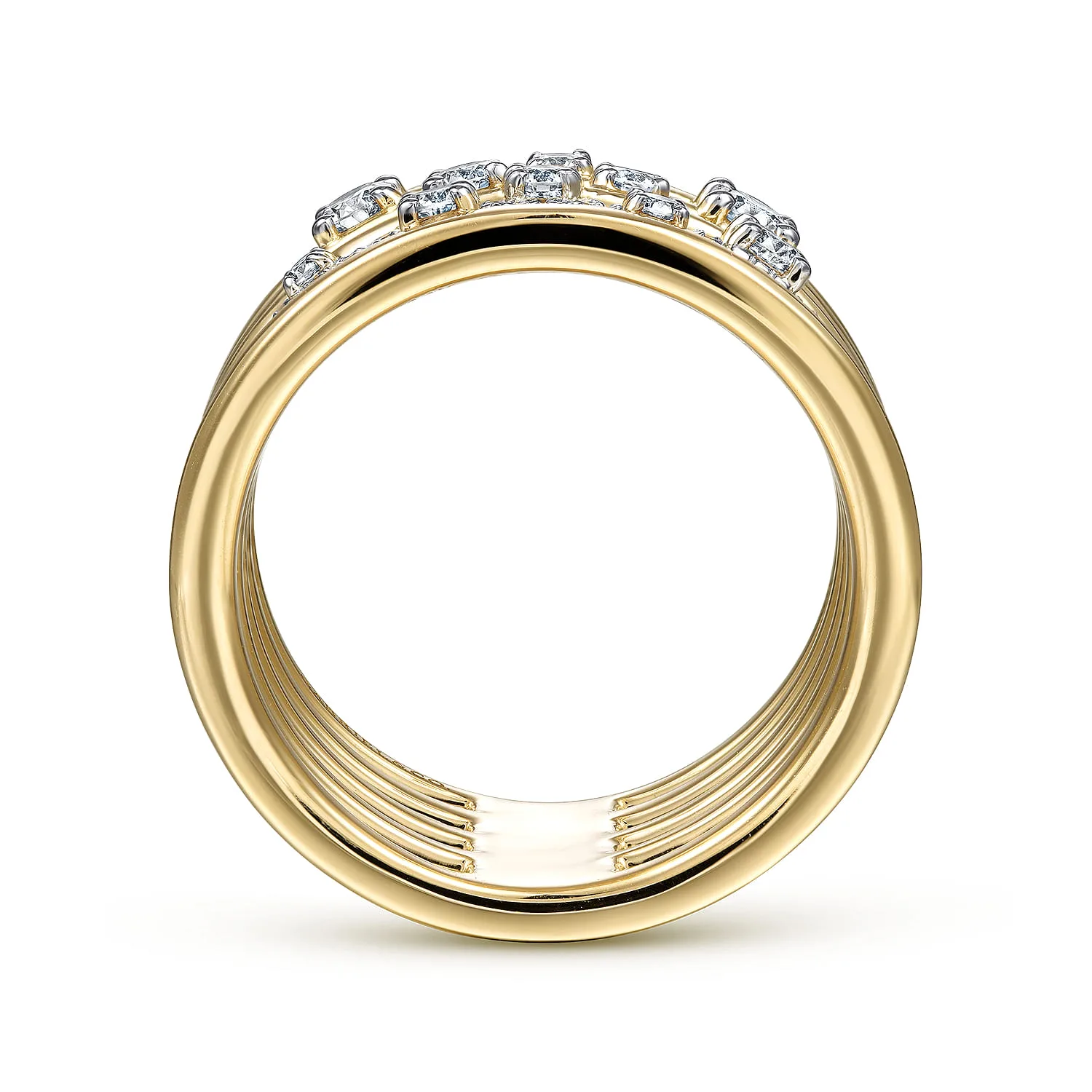 Five Row Diamond Station Ring in 14K Yellow Gold, photograph 2
