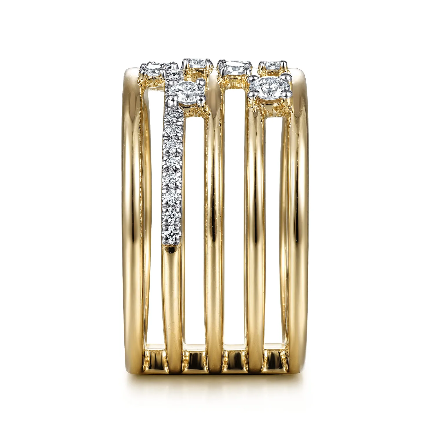 Five Row Diamond Station Ring in 14K Yellow Gold, photograph 4