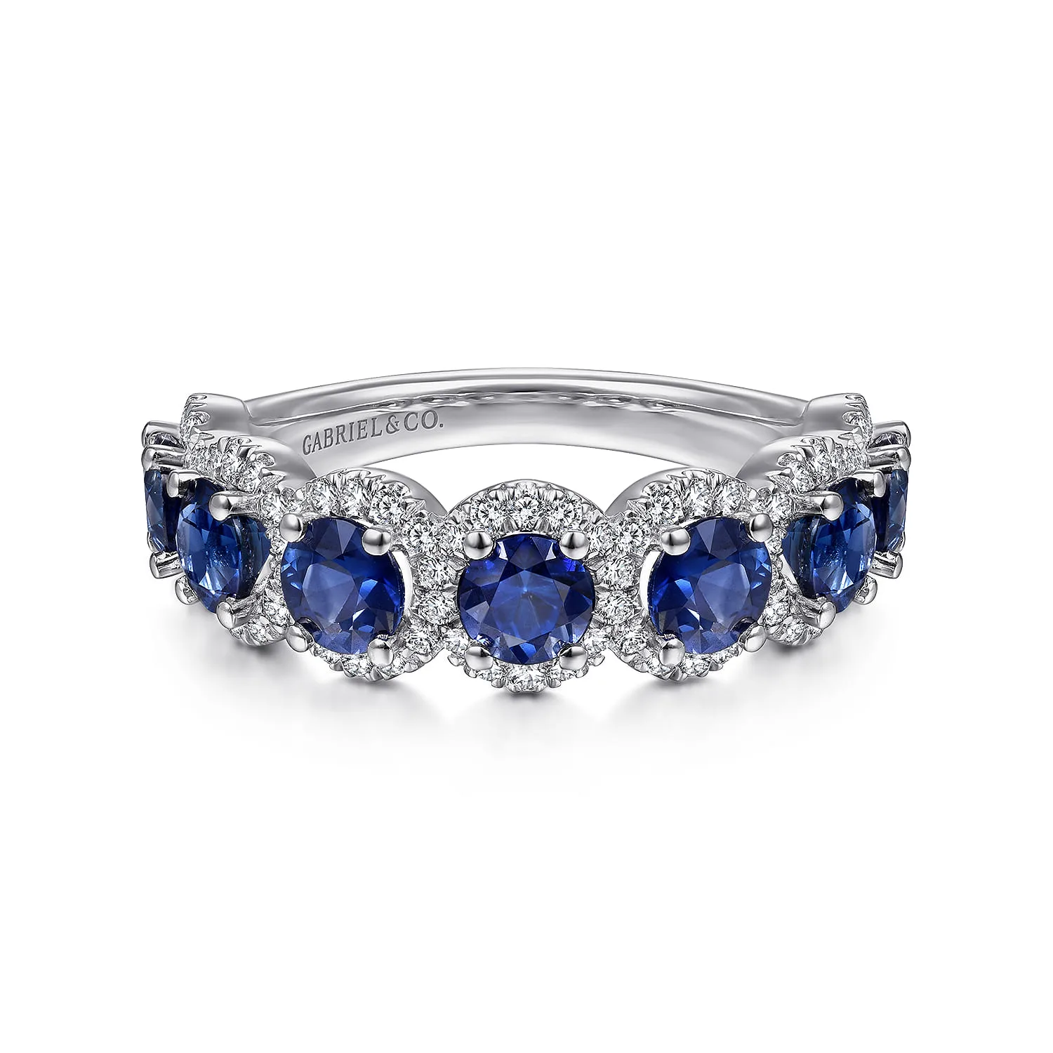 Round Sapphire and Diamond Halo Ring