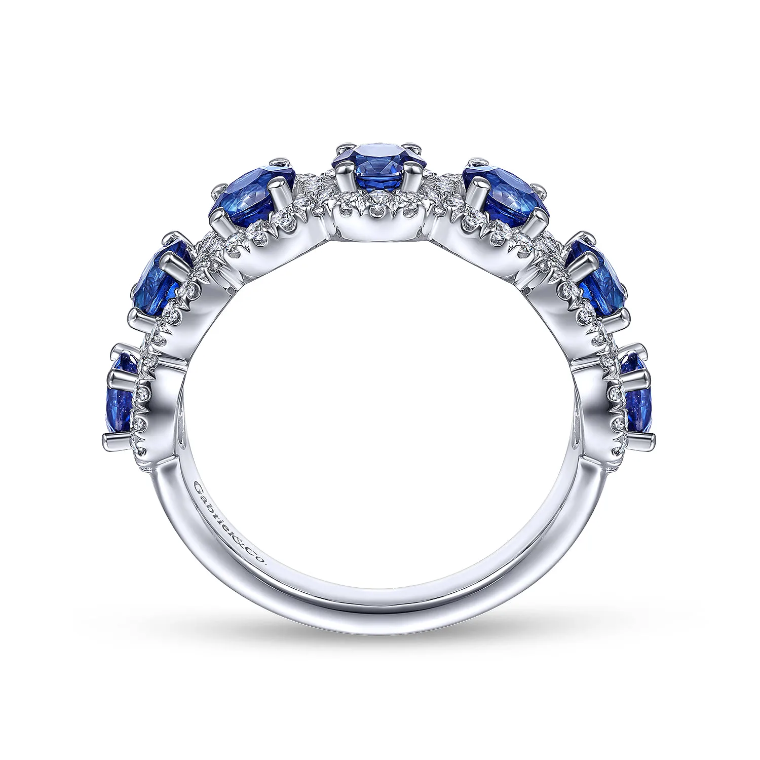 Round Sapphire and Diamond Halo Ring in 14K White Gold, photograph 2