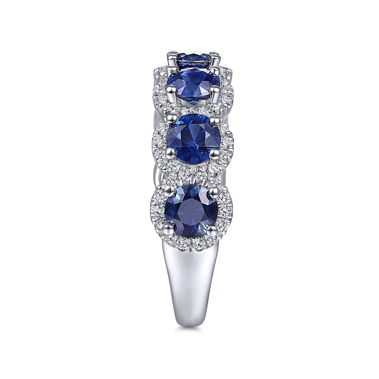 Round Sapphire and Diamond Halo Ring in 14K White Gold, photograph 4