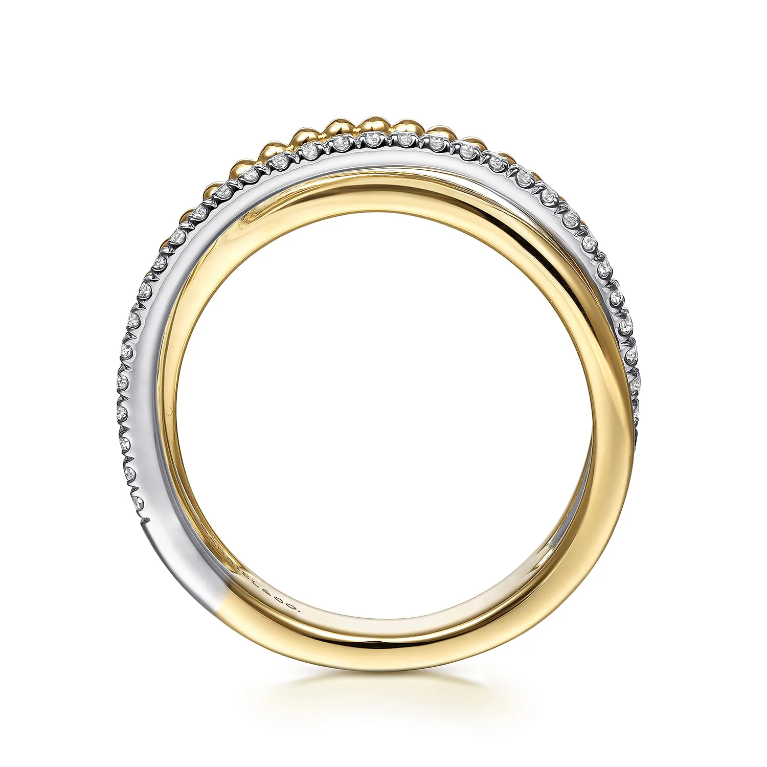Bujukan Ball and Diamond Criss Cross Ring in 14K White/Yellow Gold, photograph 2