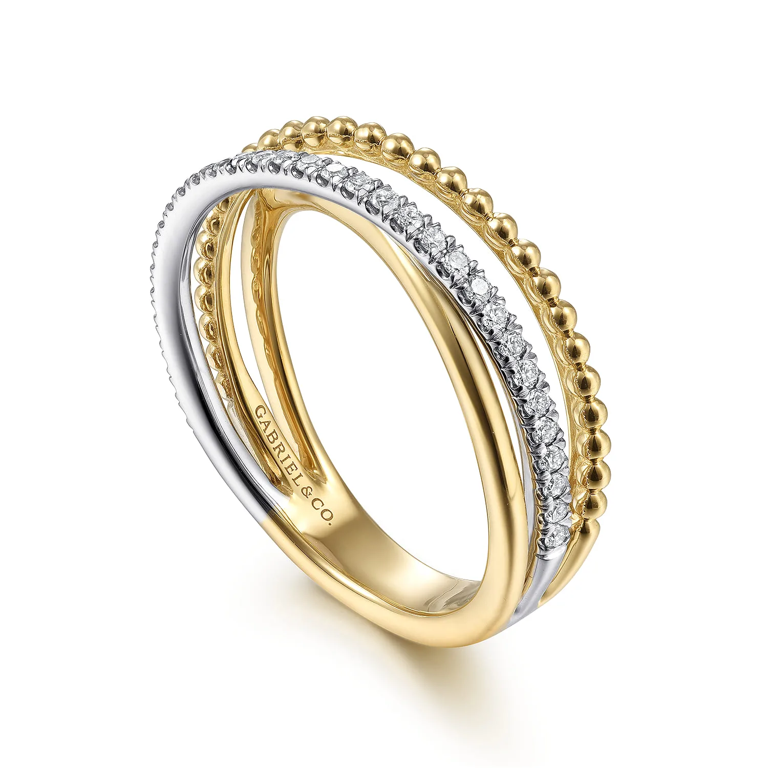 Bujukan Ball and Diamond Criss Cross Ring in 14K White/Yellow Gold, photograph 3