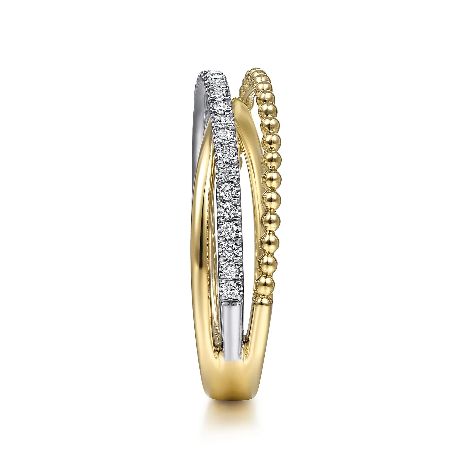 Bujukan Ball and Diamond Criss Cross Ring in 14K White/Yellow Gold, photograph 4