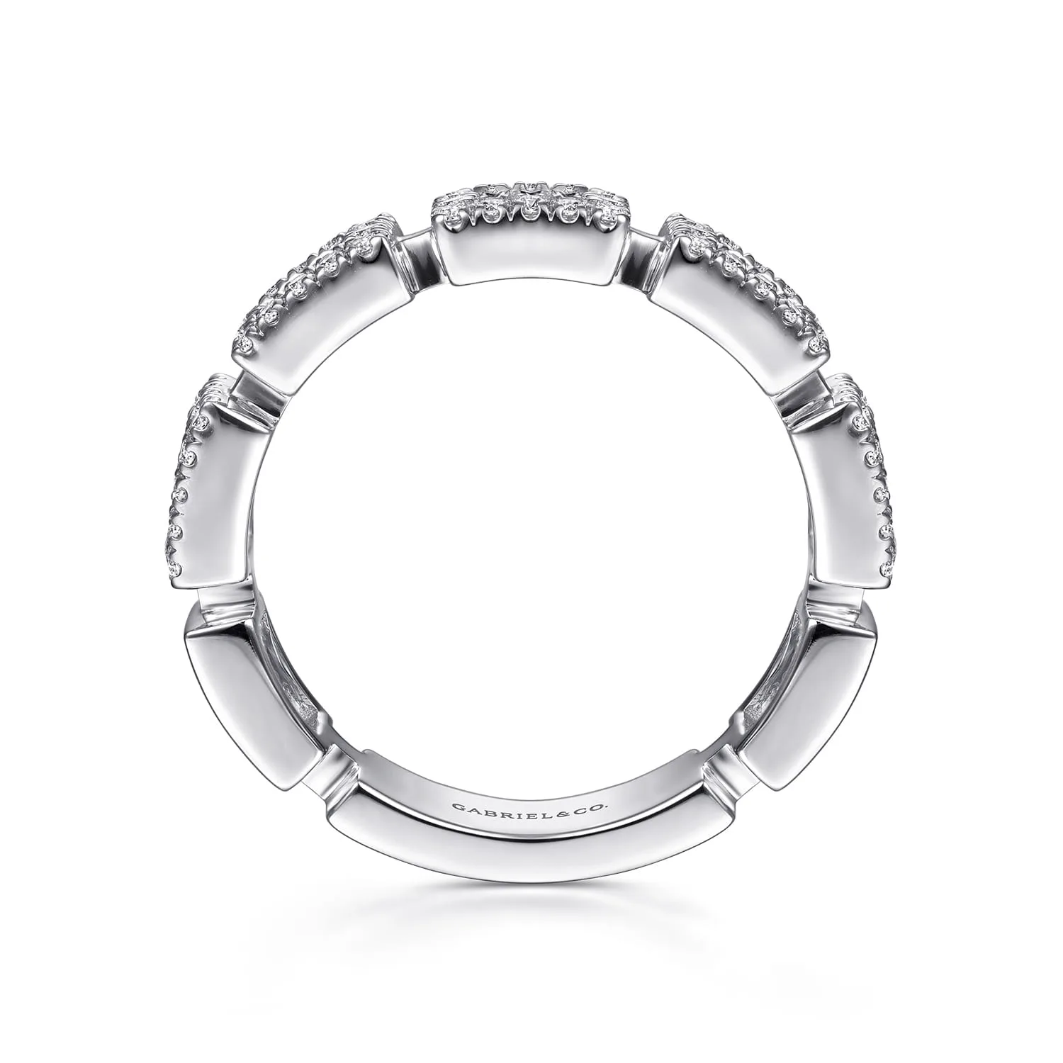 Baguette and Diamond Station Ring in 14K White Gold, photograph 2