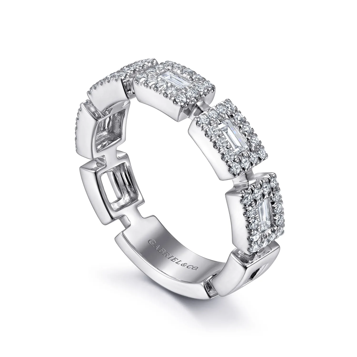 Baguette and Diamond Station Ring in 14K White Gold, photograph 3