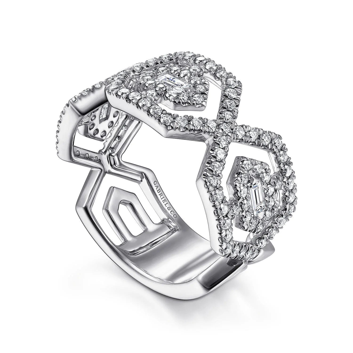 Geometric Open Diamond Ring in 14K White Gold, photograph 3