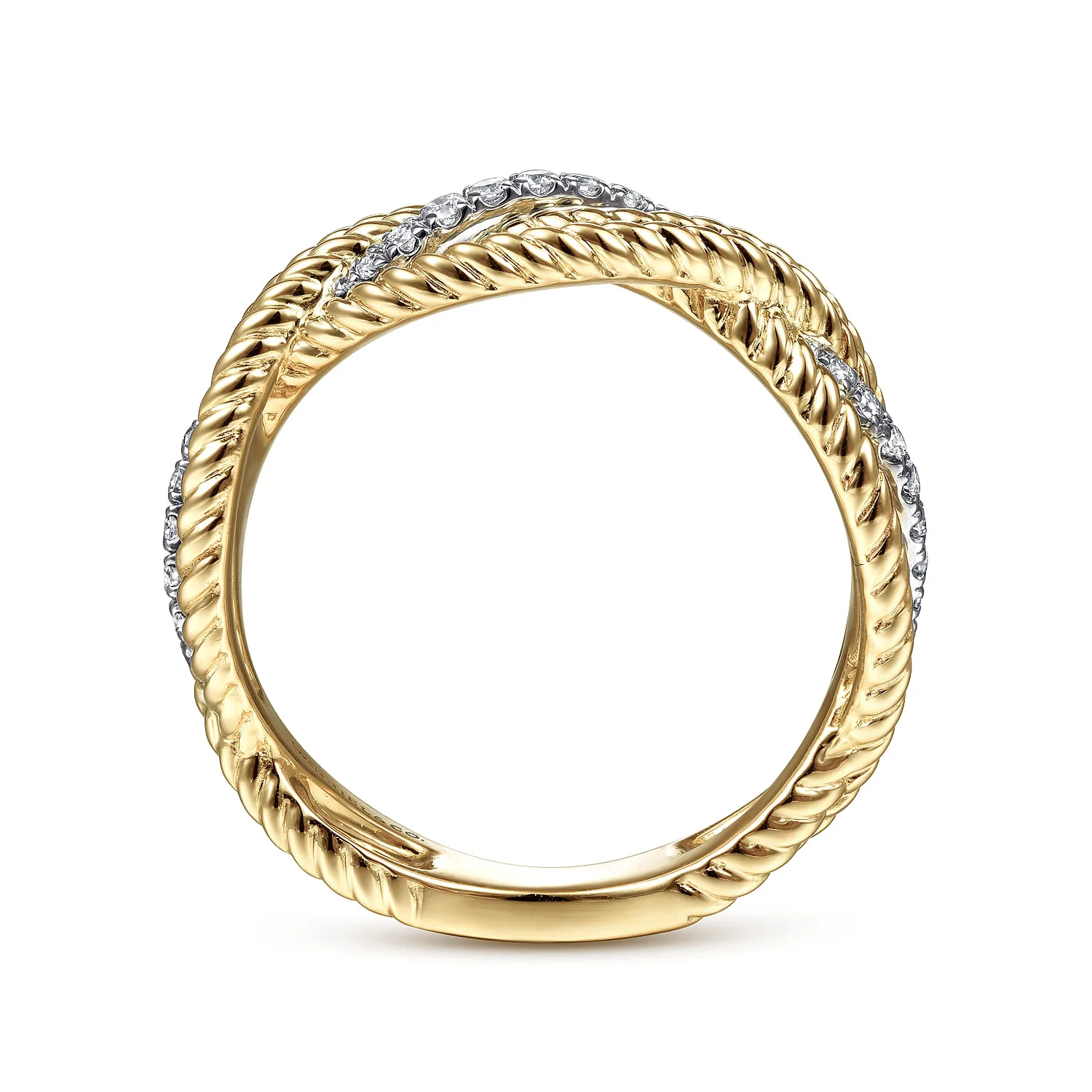 Twisted Rope and Diamond Intersecting Ring in 14K White/Yellow Gold, photograph 2